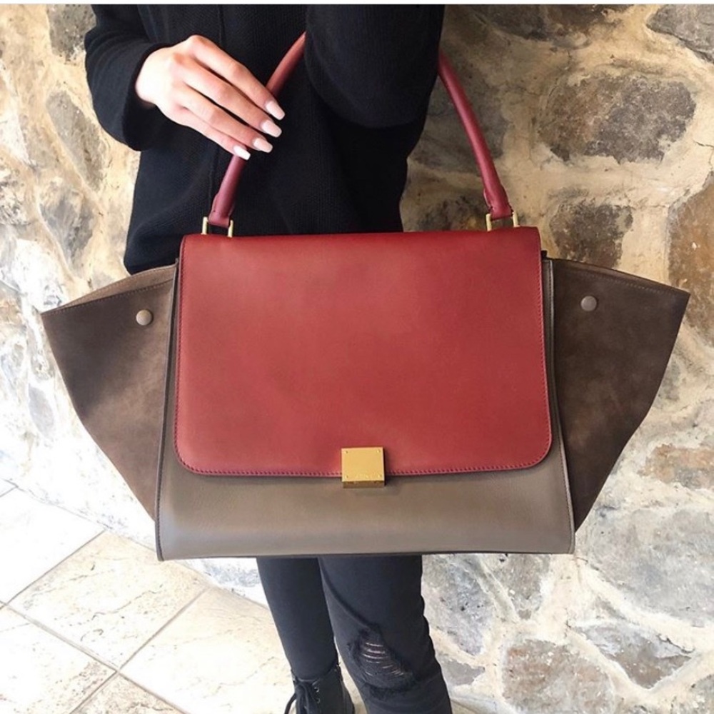 CELINE Calfskin Suede Tri-color Trapeze Granite